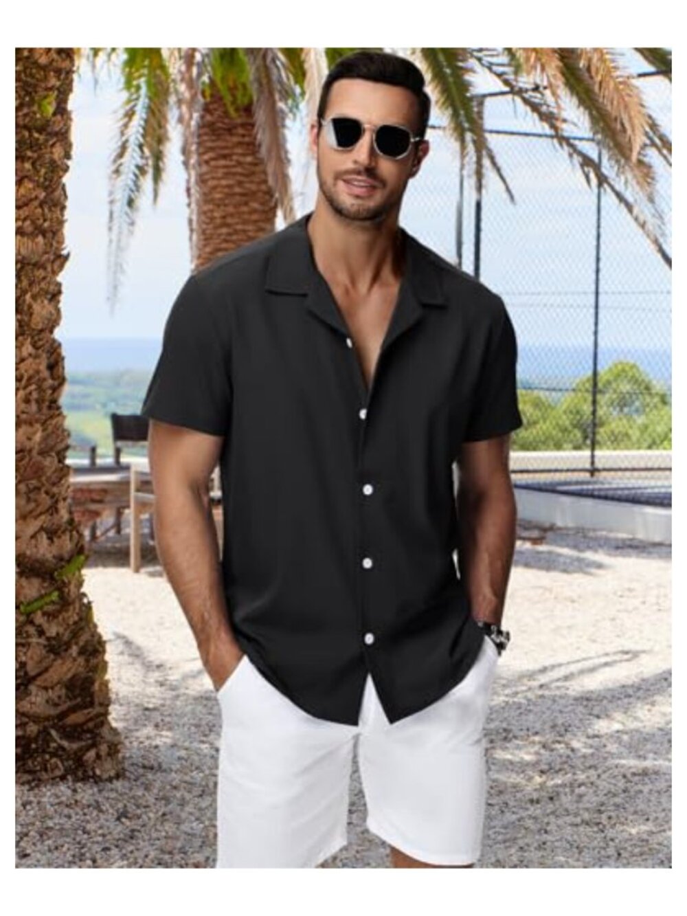Mens Hawaiian Shirt Short Sleeve Cuban Collar Button Up Tropical Beach - Picture 3 of 6